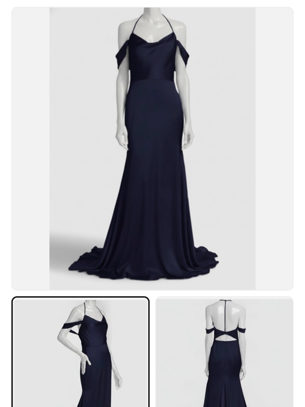 Vera Wang Muriel Off-Shoulder Halter Evening Gown - Navy